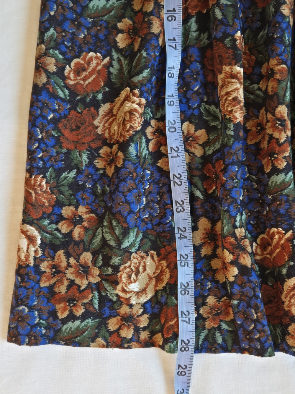 Vintage Women's Floral Pleated Skirt - Blue & Rust 1970s Mod - Picture 6 of 7